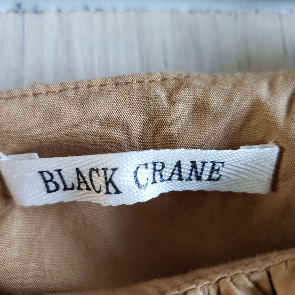 Black Crane Dress Womens XS Brown Camel Organic Cotton Poplin Shell Airy USA - Picture 5 of 8